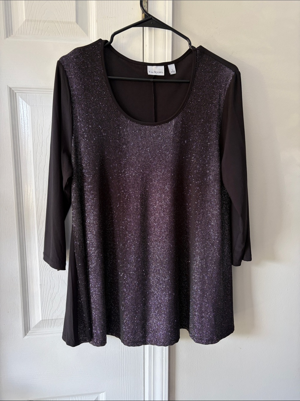 Kim Rogers Purple Sparkle Scoop Neck Long Sleeve Top